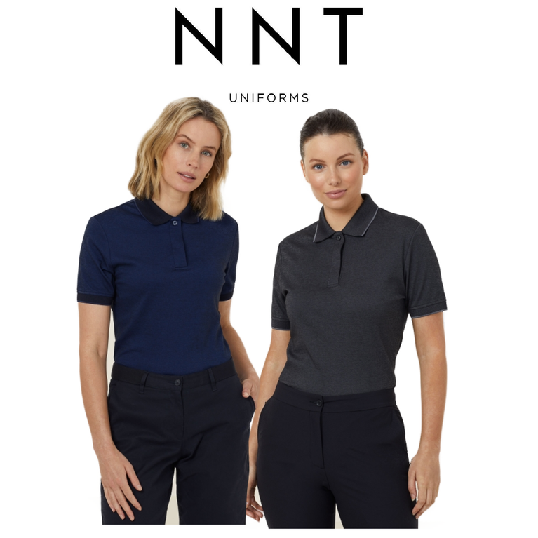 NNT Womens Textured Short Sleeve Polo Comfortable Side Splits Classic CATUF9