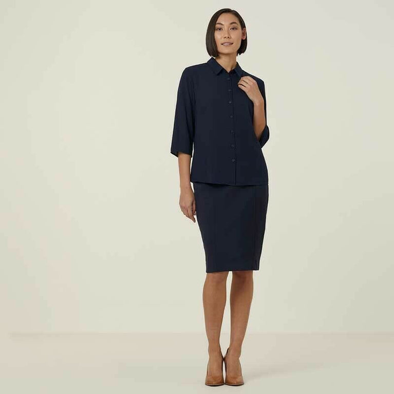 NNT Womens Business Georgie 3/4 Sleeve Pleat Back Formal Shirts Classic CATUKZ
