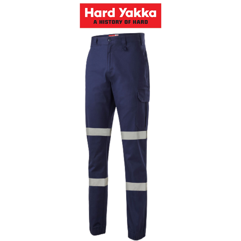Hard Yakka Mens Cargo Cuffed Pants Taped Work Tough Safety Reflective Y02411