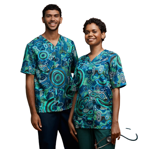 NNT Uniforms Unisex Warlu Indigenous Print Scrub Top V Neck Nurses Work CATRFR