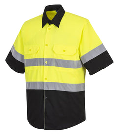 E067 Two Tone Short Sleeve ANSI Work Shirt Yellow/Black, X-Large