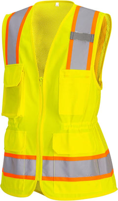 US392 Women'S Hi Vis Safety Work Vest with Reflective Tape Yellow, Medium