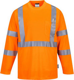 Portwest Hi-Vis Long Sleeved Breathable T-Shirt-Orange S191