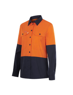Hard Yakka Womens Long Sleeve HI Vis 2 Tone Reflective Vented Shirt Y08423-Collins Clothing Co