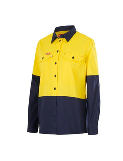Hard Yakka Womens Long Sleeve HI Vis 2 Tone Reflective Vented Shirt Y08423-Collins Clothing Co