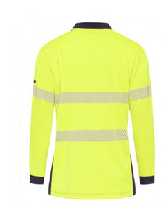 KingGee Mens Hi-Vis Workcool Summer Polo Shirt Long Sleeve Taped Work K54225-Collins Clothing Co