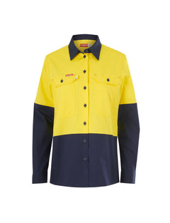 Hard Yakka Womens Long Sleeve HI Vis 2 Tone Reflective Vented Shirt Y08423-Collins Clothing Co