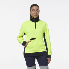 KingGee Womens Hi Vis Spliced Pocket Collar 1/4 Zip Fleece Safety Warmer K45008