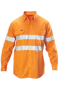 Mens Hard Yakka Foundations Long Sleeve Taped Cotton Drill Work Shirt Y07227
