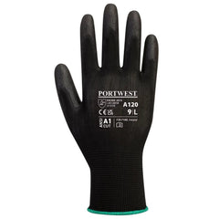 A120 Work Gloves PU Palm Dipped Abrasion and Tear Resistant Black, Large