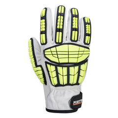 A745 anti Impact Safety Work Gloves - Premium Leather Cut Resistant and Impact Reducing Protective Work Gloves Grey, Medium