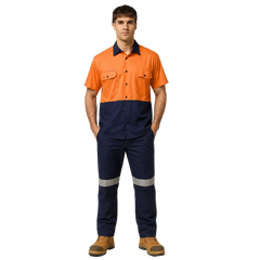 Hard Yakka Mens Lightweight Vented Shirt & Reflective Work Pants Uniform Set  Workwear HYSET001