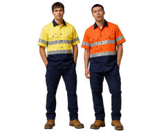 Hard Yakka Mens Hi-Vis Shirt & Comfort Waist Pants Uniform Set Workwear HYSET002
