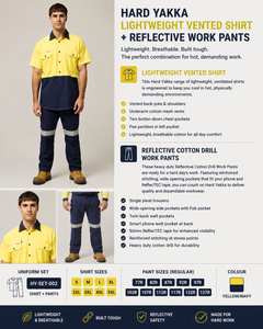 Hard Yakka Mens Lightweight Vented Shirt & Reflective Work Pants Uniform Set  Workwear HYSET001