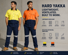 Hard Yakka Mens Lightweight Vented Shirt & Reflective Work Pants Uniform Set  Workwear HYSET001