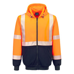 Portwest Hi-Vis Contrast Segmented Tape Zipped Adjustable Hoodie UB320