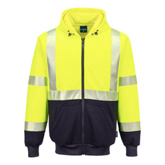 Portwest Hi-Vis Contrast Segmented Tape Zipped Adjustable Hoodie UB320