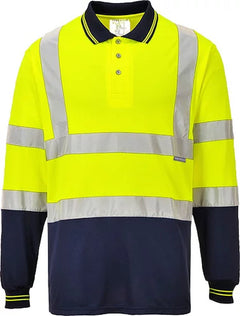 S279 Two-Tone Long Sleeve Polo Shirt Orange/Navy, Large-KarWorkwear