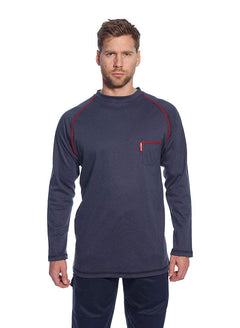 FR01 Mens Flame Resistant Bizflame Long Sleeved Crew Neck T Shirt ASTM, Navy, XXL