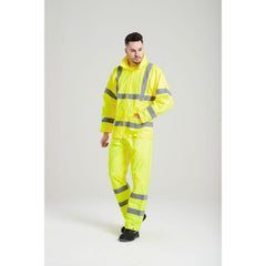 Hi-Vis Rain Trousers Viz Work Cargo Work Pants Reflective Waterproof Rain ANSI E, Yellow, Large