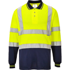 S279 Two-Tone Long Sleeve Polo Shirt Orange/Navy, Medium-KarWorkwear
