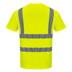 S170 Short Sleeve Cotton Safety Work T Shirt in Reflective Hivis ANSI, Yellow, Small