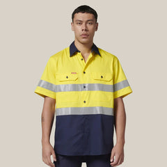 Hard Yakka Mens Hi-Vis Shirt & Comfort Waist Pants Uniform Set Workwear HYSET002