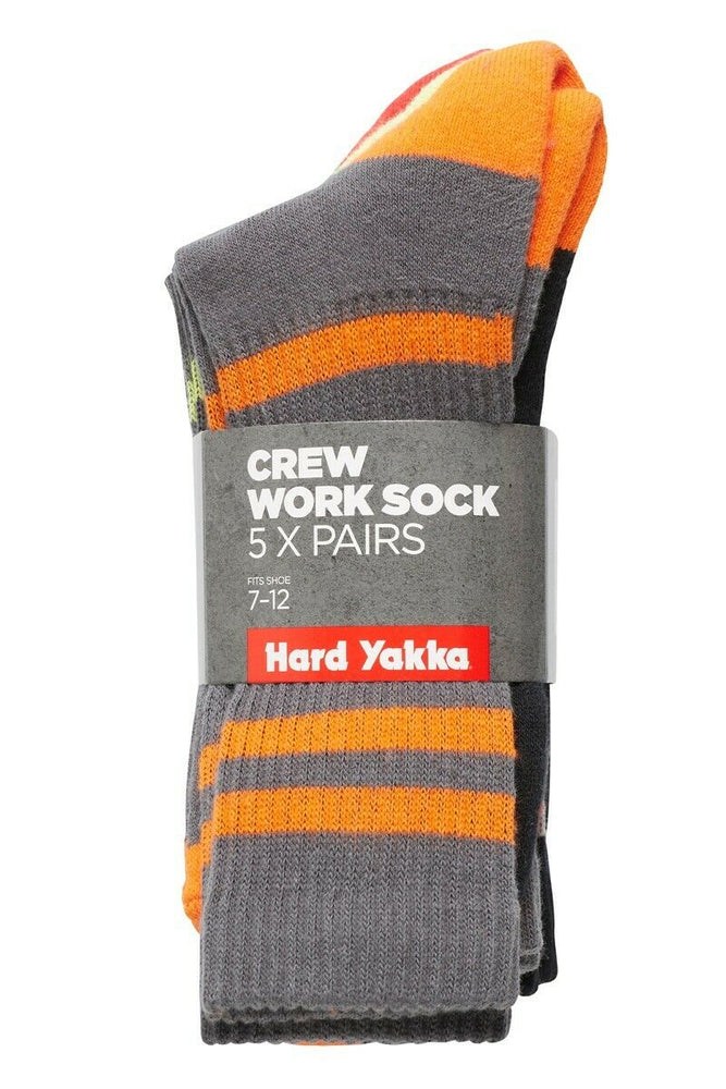 Hard Yakka Cotton Crew Work Socks 5 Pack Logo Athletic Padded Black Y20035