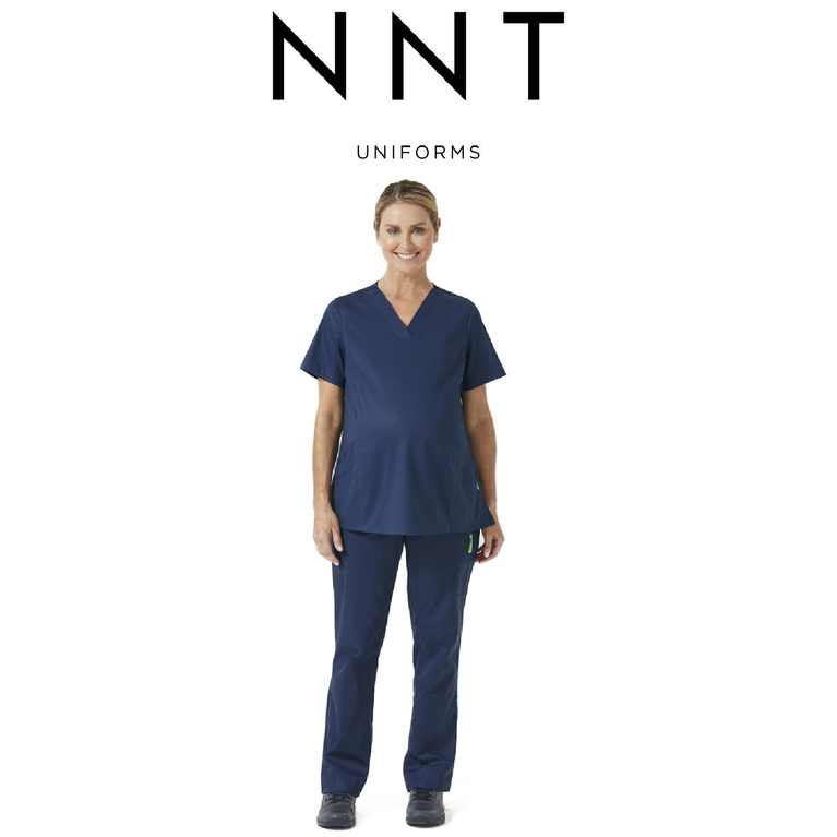 NNT Womens Maternity V Neck Scrub Top Curved Hemline Nurse Work Uniform CATUG3