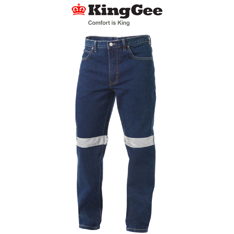 KingGee Mens Reflective Work Jean Classic Reinforced Denim Pants Workwear K53030