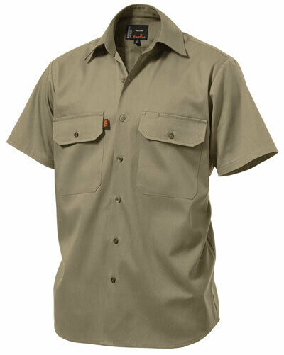 KingGee Mens Open Front Drill Shirt S/S Reinforced Work Cotton Comfy K04030