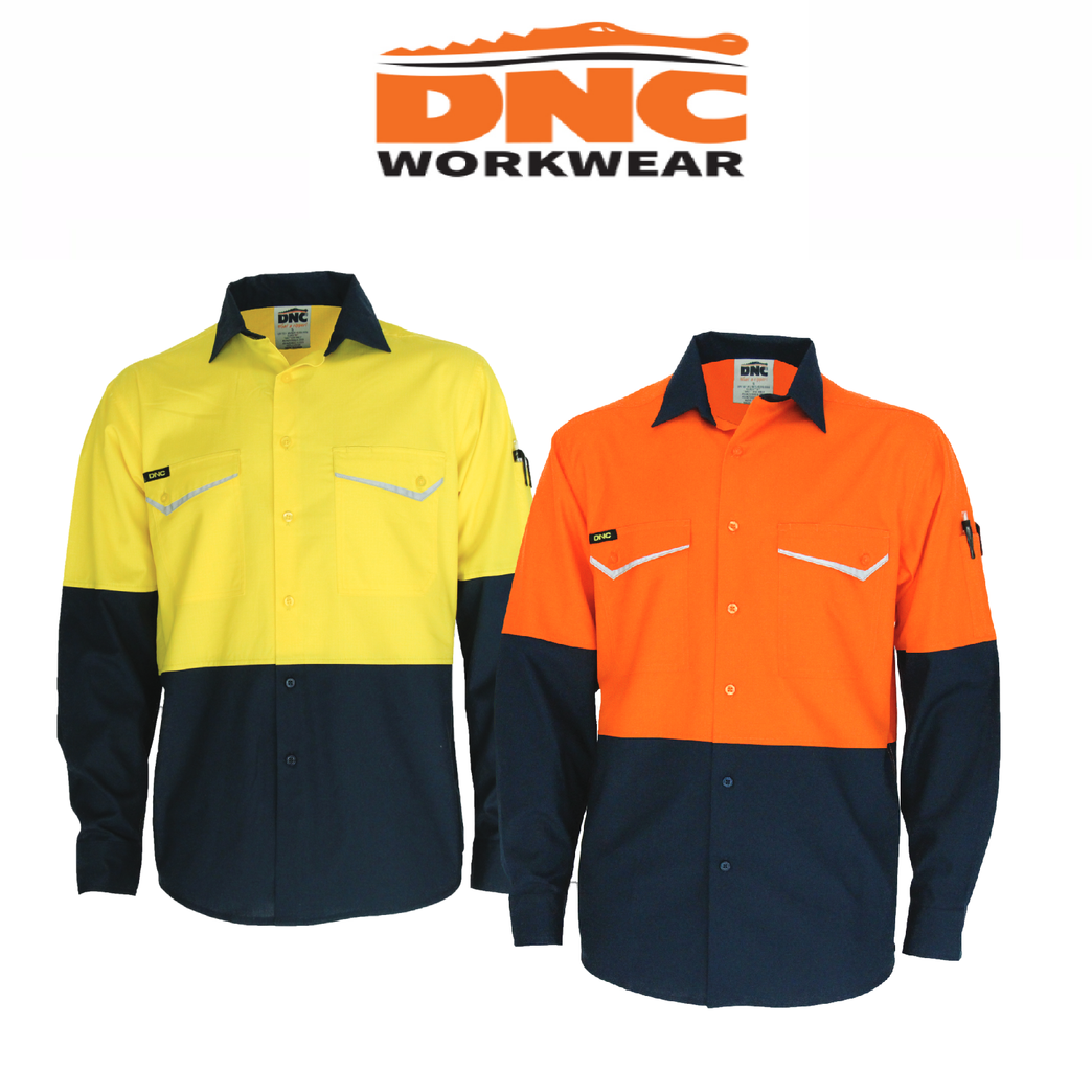 DNC Mens Tradies Two-Tone RipStop Cotton Workwear Lightweight Breathable 3586