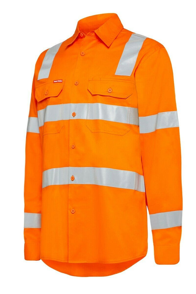 Mens Hard Yakka Rain Lightweight Drill Shirt Tape Hi-Vis Biomotion Safety Y04265