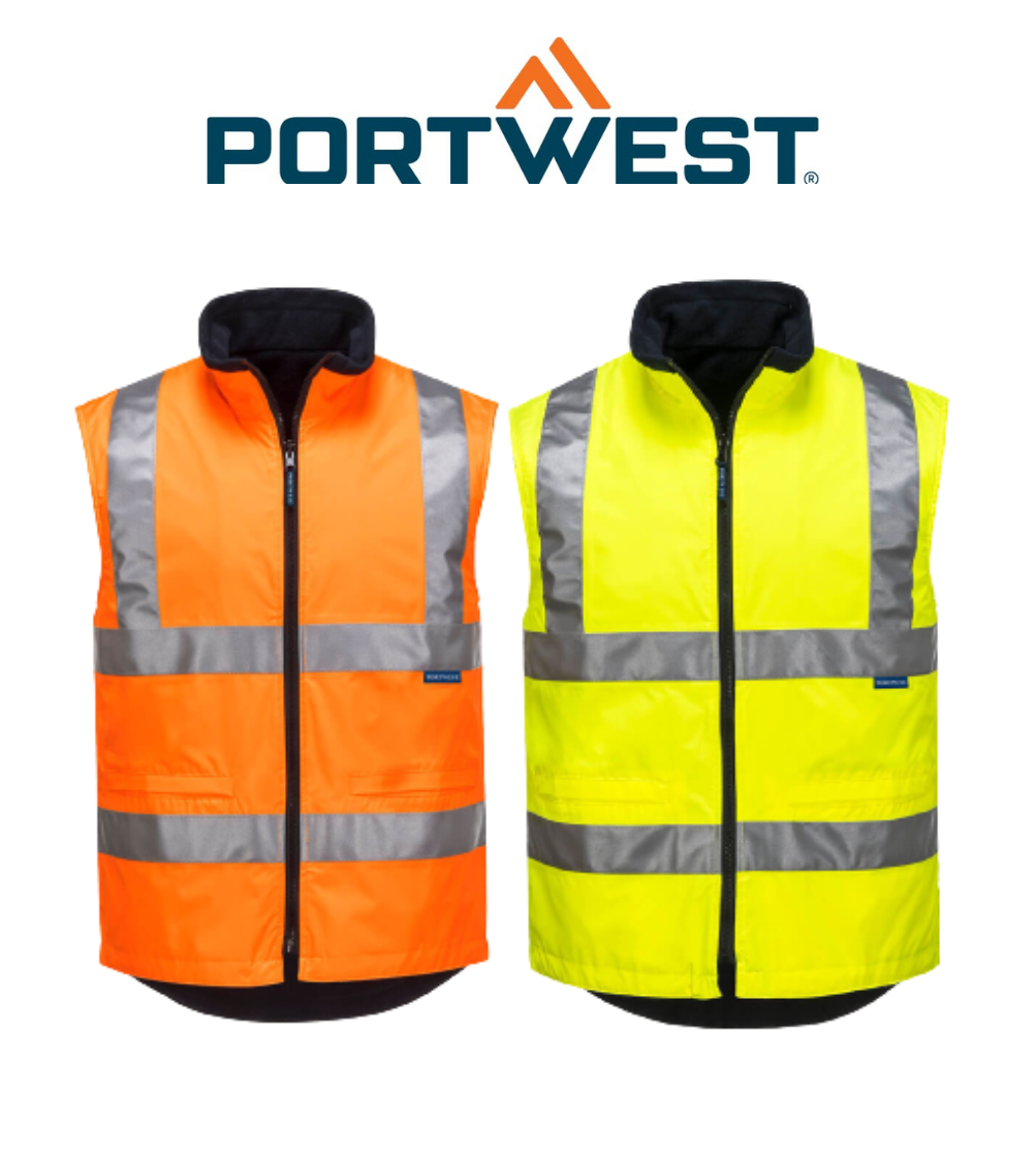 Portwest Mens Hi-Vis Polar Fleece Reversible Vest Reflective Work Safety MV214