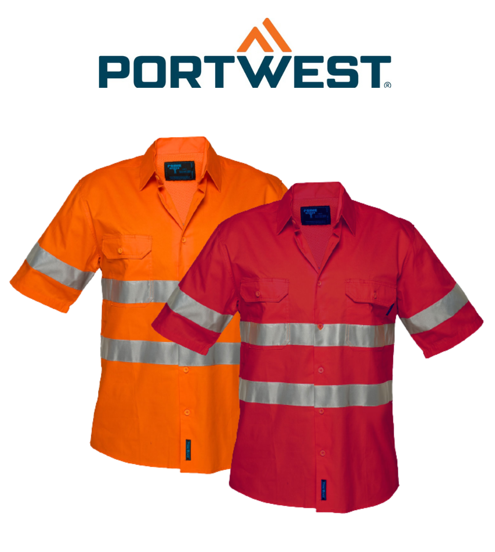 Portwest Hi-Vis Lightweight Short Sleeve Shirt with Tape Reflective Work Safety