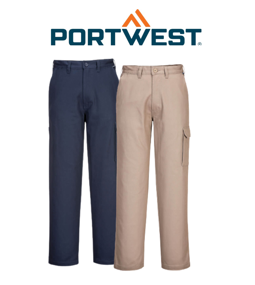 Portwest Cargo Pants Pre Shrunk Cotton Button Belt Adjustable Pant MP700