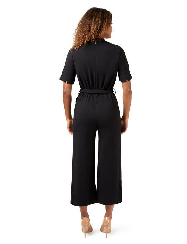 NNT Womens Short Sleeve Formal Jumpsuit Invisible Button Pleats Waist Tie CAT3RT