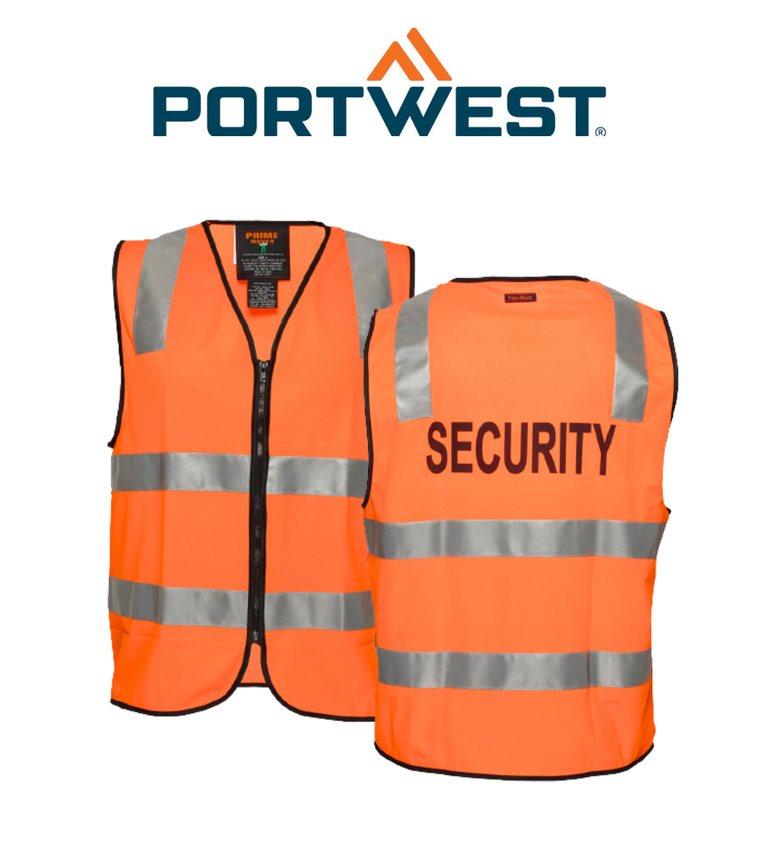 Portwest Security Zip Vest D/N 2 Tone Hi Vis Reflective Tape Work Safety MZ108