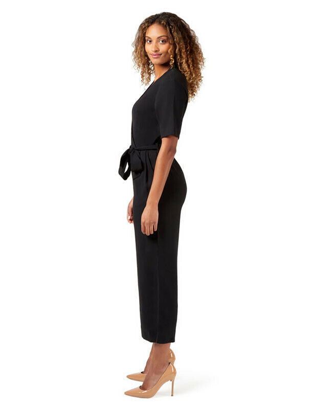 NNT Womens Short Sleeve Formal Jumpsuit Invisible Button Pleats Waist Tie CAT3RT