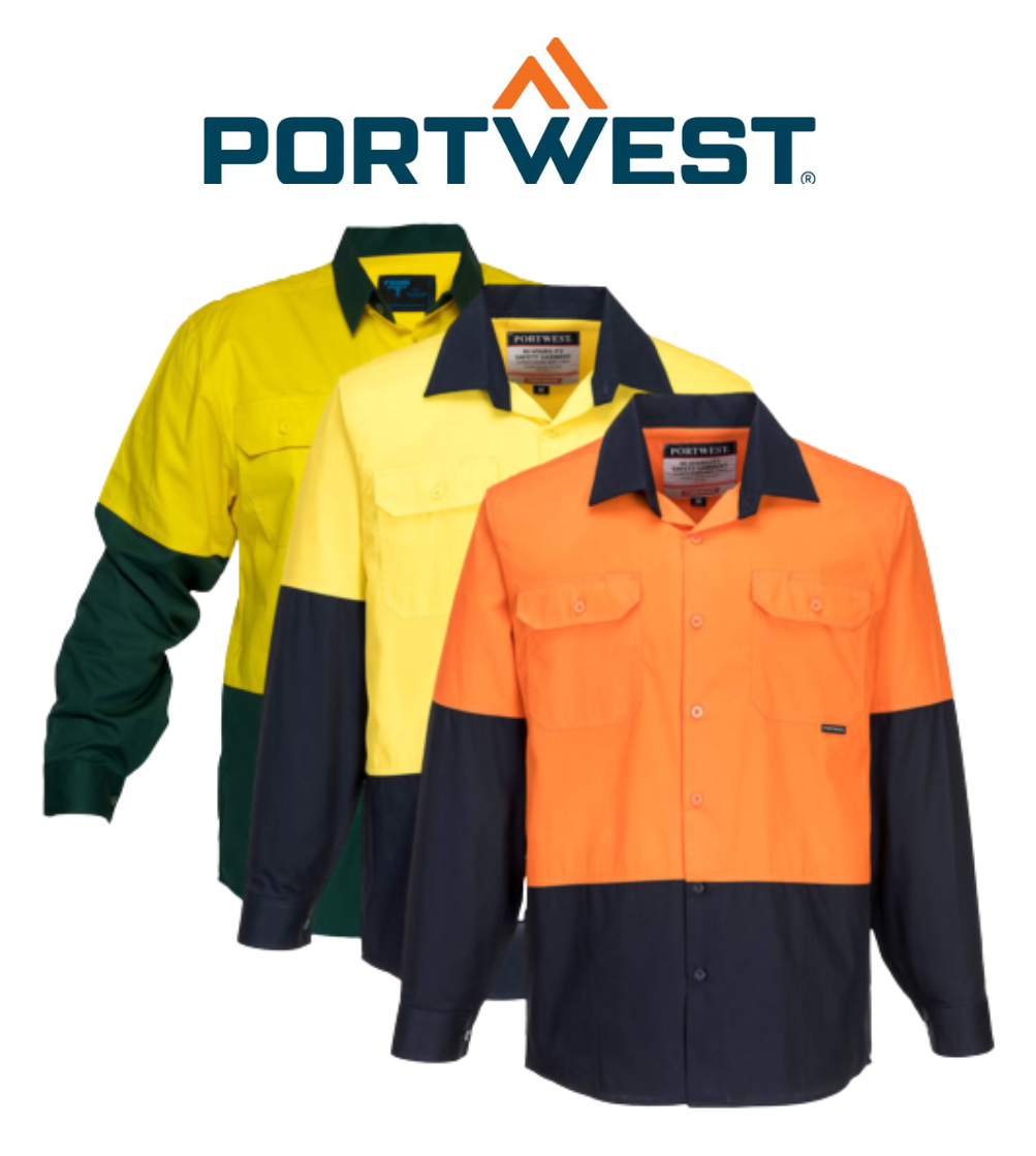 Portwest Mens Prime Mover Hi-Vis Lightweight Long Sleeve Shirt Cotton Work MS801