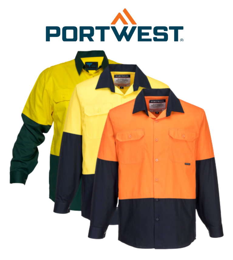 Portwest Mens Prime Mover Hi-Vis Lightweight Long Sleeve Shirt Cotton Work MS801