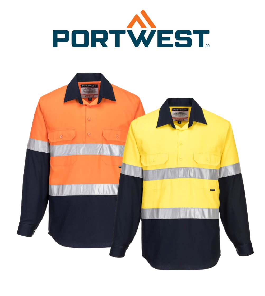 Portwest Hi-Vis Two Tone Regular Weight Long Sleeve Closed Front Shirt Tape MC10