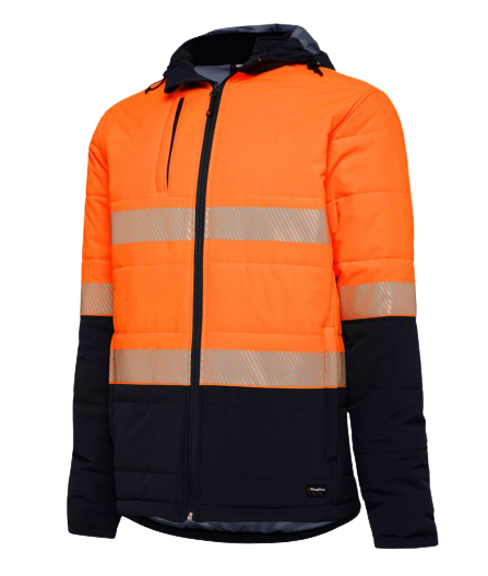 KingGee Mens Reflective Puffer Jacket Hi-Vis Hood Work Safety Waterproof K55015