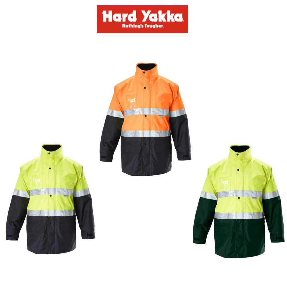 Mens Hard Yakka Foundations Hi-Vis Six 6 Way Jacket Reflective Tape Work Y06556