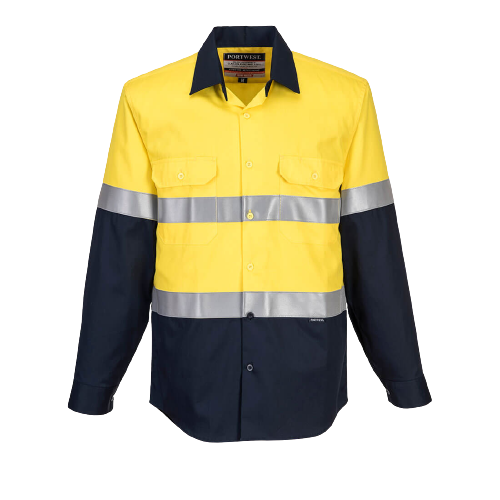 Portwest Flame Resistant Shirt Hi-Vis Work Long Sleeve Closed Front Taped MF101