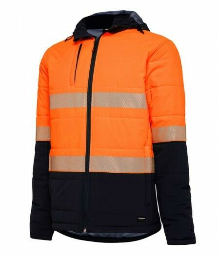 KingGee Mens Reflective Puffer Jacket Hi-Vis Hood Work Safety Waterproof K55015