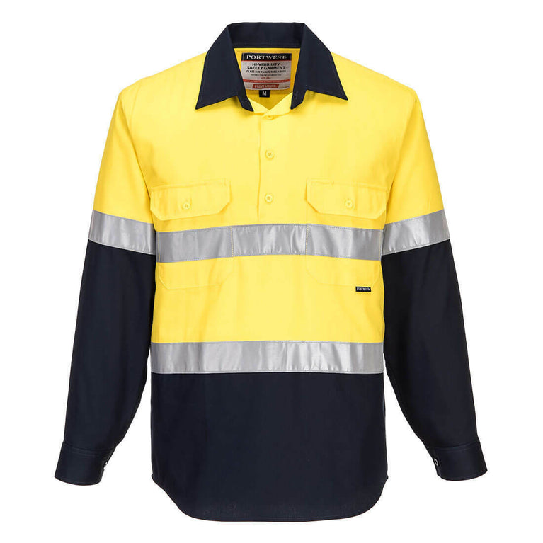 Portwest Mens Prime Mover Hi-Vis Work Shirt Long Sleeve Closed Front Taped MC101