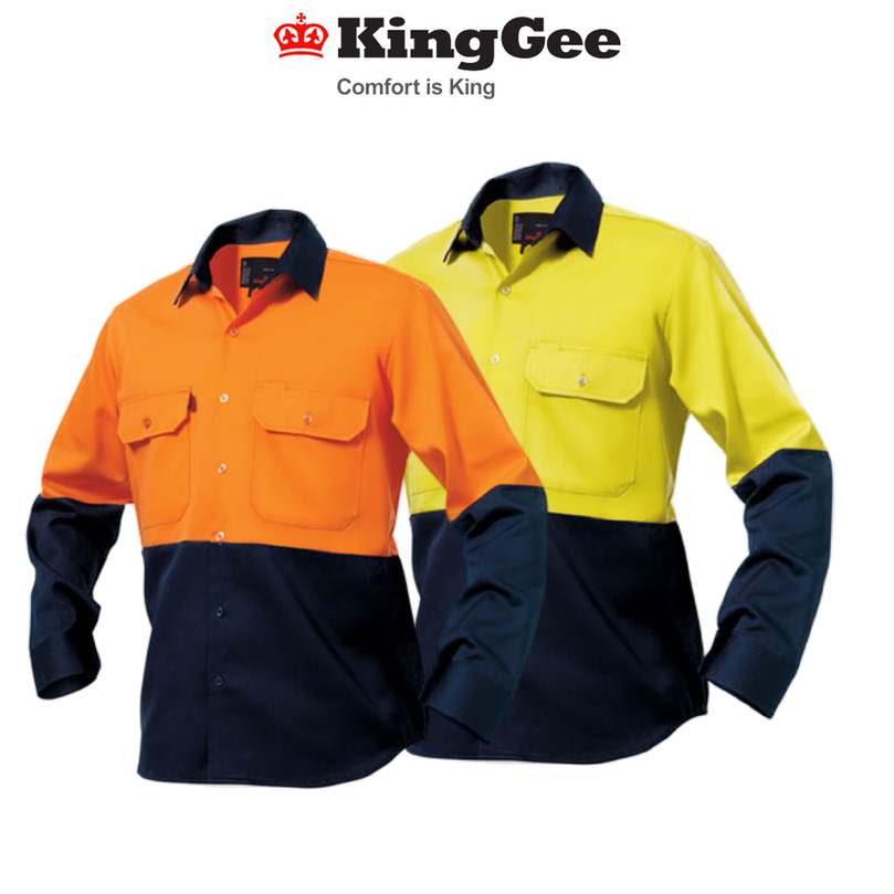 KingGee Mens Spliced Drill Shirt Lock Stitch Reinforced Work Safety Comfy K54015