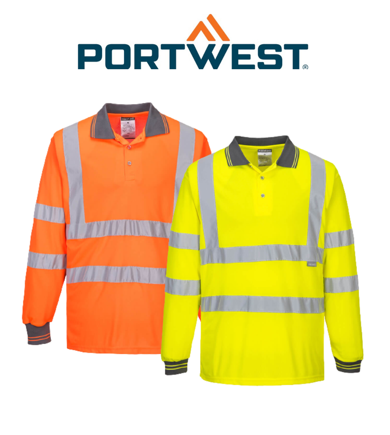 Portwest Hi-Vis Long Sleeved Polo 2 Tone Reflective Taped Work Safety S277