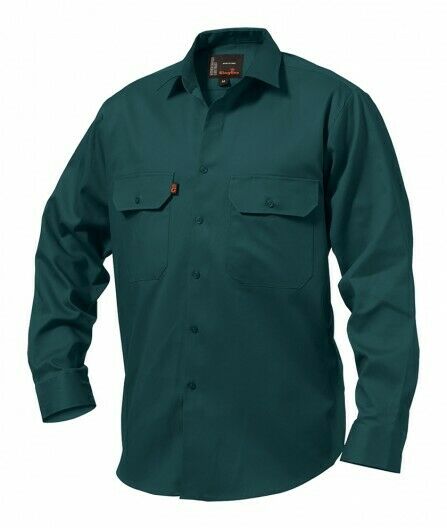 KingGee Open Front Drill Shirt Reinforced Stitching Tough Workwear K04010